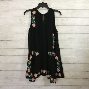 Umgee Black Sleeveless Tunic Swing Dress with Floral Embroidery Size Medium